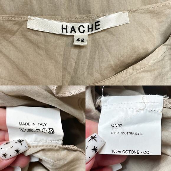 Hache Italy Sleeveless Tan Cotton Mini Ruffle Sheath Dress Large - Picture 10 of 11